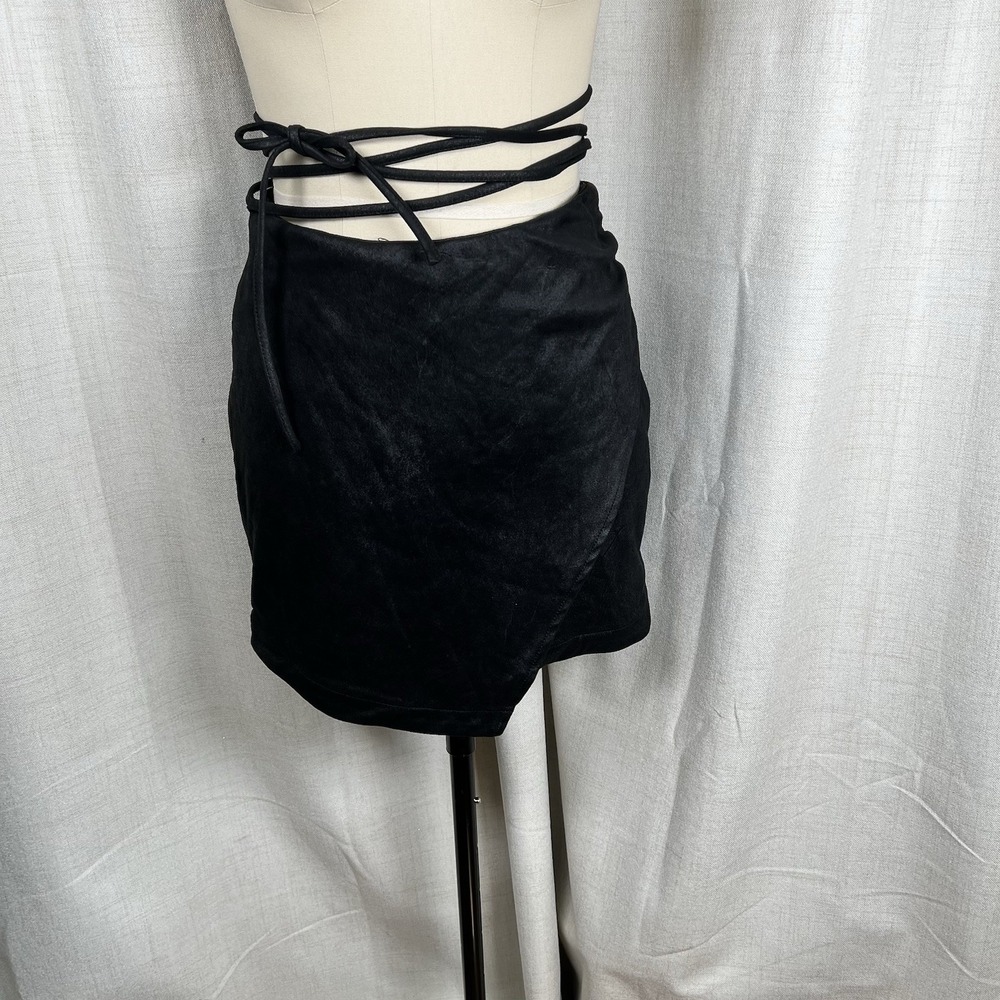Free People Suede Faux Wrap Black Short Mini Skirt Size 6 Festival Asymmetrical